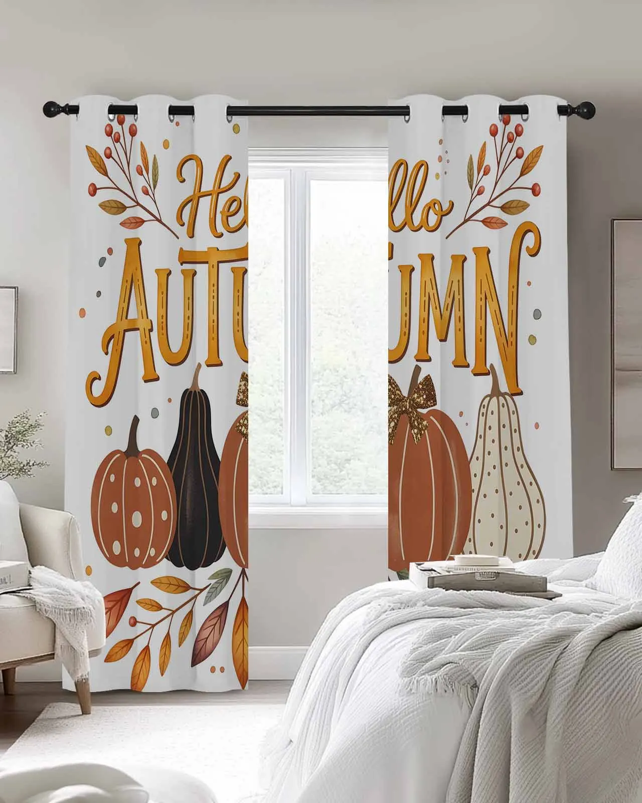 

Полиэстеровые оконные шторы в горошек с тыквой на День Благодарения для гостиной, кухни, спальни, шторы