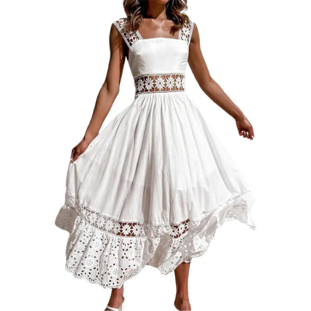

Beach Dress Hollow Out Lace Summer Slim Long Dress for Party