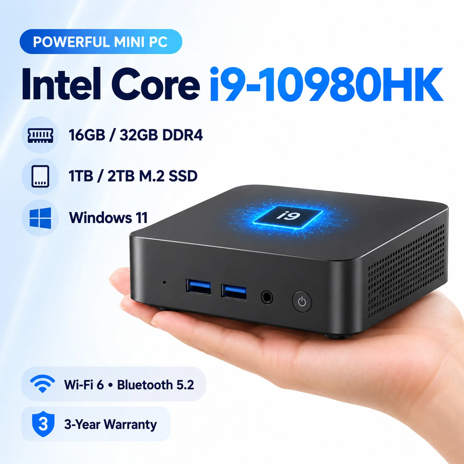 미니 PC, Windows 11 탑재 (Intel N105/i9-10980HK, 16/32GB DDR4), Wi-Fi 6, 블루투스 5.2, 4K 지원, 듀얼 밴드, 게이밍/사무용.