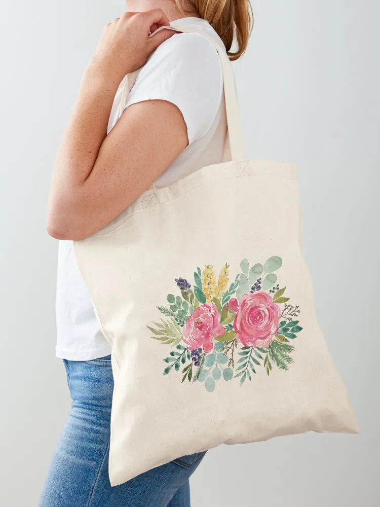 Pink Peony and Rose Watercolor Florals Tote Bag bag for beach ecological bags canvas tote supermarket folding bag