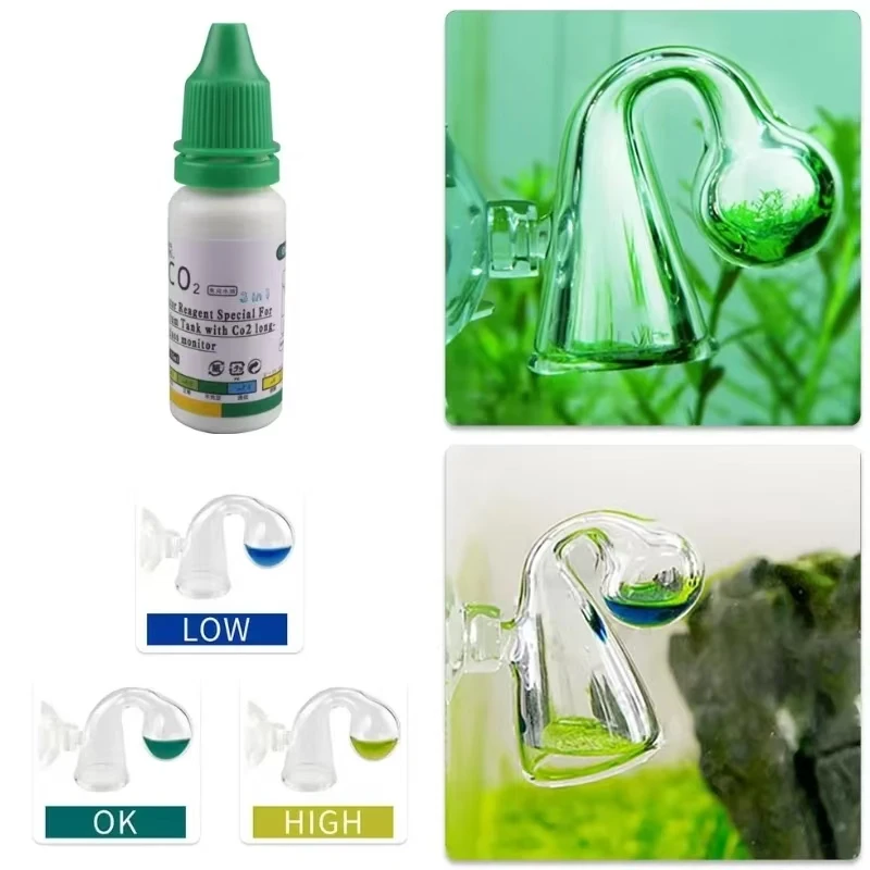 Solución indicadora de CO2 para acuario, Monitor de plantas, sistema de CO2 para césped, concentración de pecera, probador de líquido de vidrio, comprobador de caída de fluido