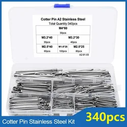 340PCS Stainless Steel Split Pin Assortment Kit M1.6M2.5M3.2M4 Tractor Open Elastic Clip For Car U Shape Type Cotter Pins GB91