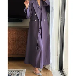 High Quality Purple Long Women Suits Double Breasted Long Blazer Luxury Dubai Muslim Female Outfits 1 Piece Jacket