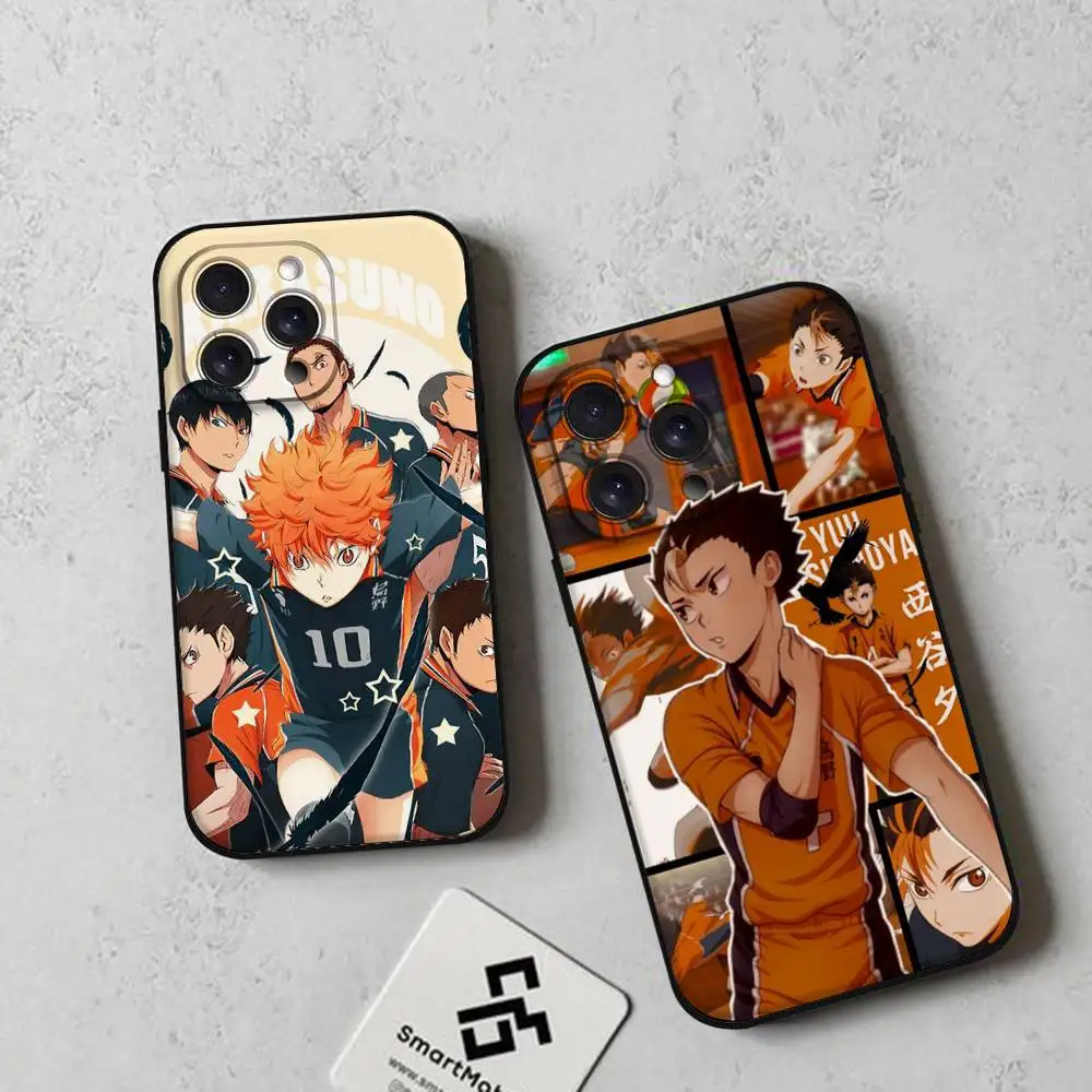 Haikyuu High School Volleyball Phone Case Black Shell For IPhone 16/15/13/14 Pro Max 11Plus/X/Xr/Xs Max/12mini Compatible Models