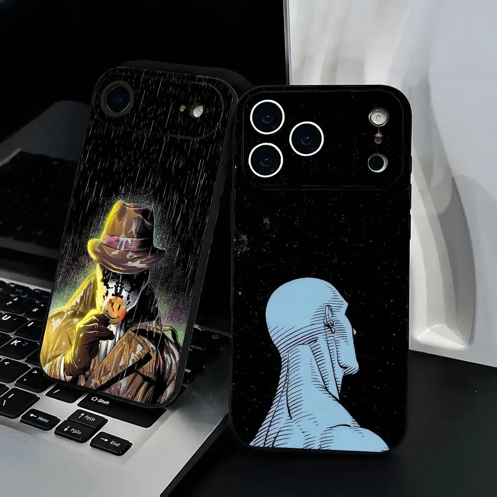 

W-Watchmen Phone Case Fashion Black Frosted TPU Phone Case for iPhone 12-17. UV Spray Painted Design, Anti-fall Daily Protection