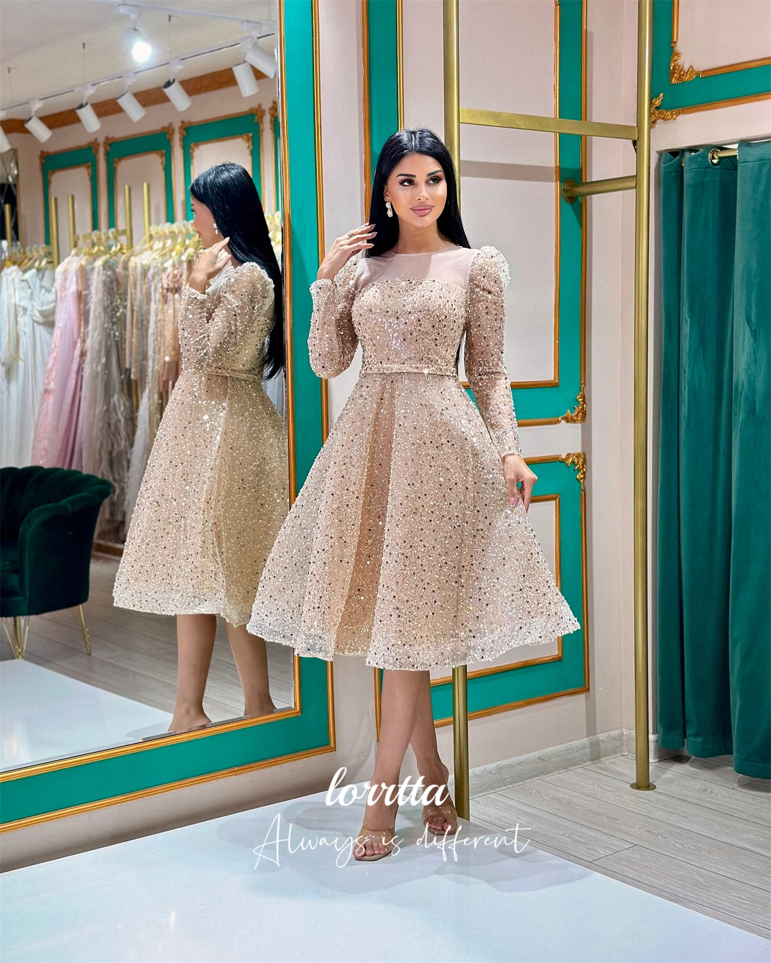 

Lorrtta Customized Elegant Gowns Party Dress Long Dresses With Sleeves Women's Evening Dress Woman Mid-length prom dresses