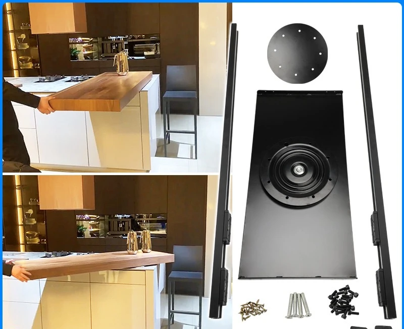 Heavy duty 360-degree rotating and retractable mid-island table track dining table bar invisible pull