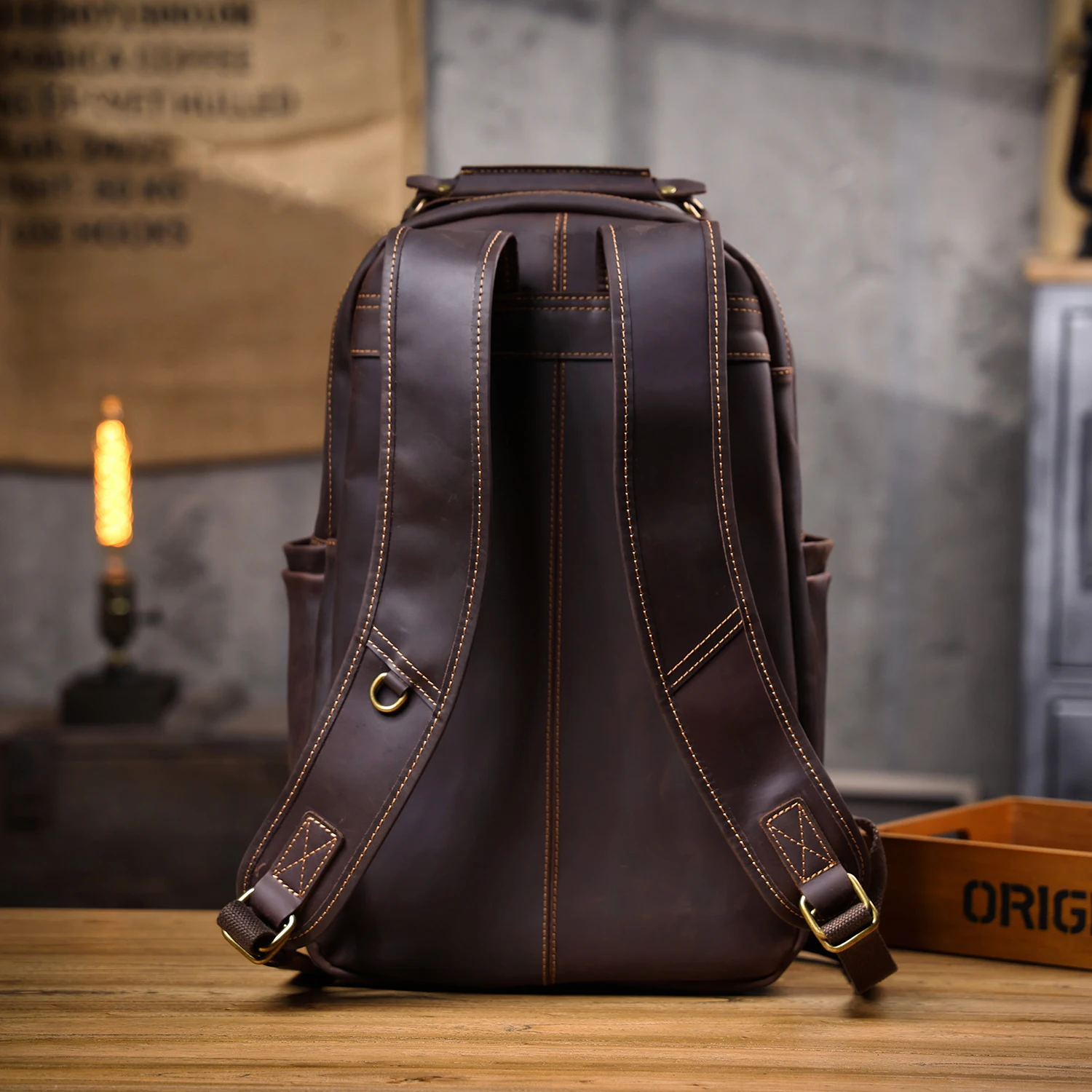 Vintage handgefertigter Rucksack aus hochwertigem Echtleder für Herren, Leder-Laptop-Umhängetasche, Crazy Horse Schultasche, modisch für Männer – Detail 24