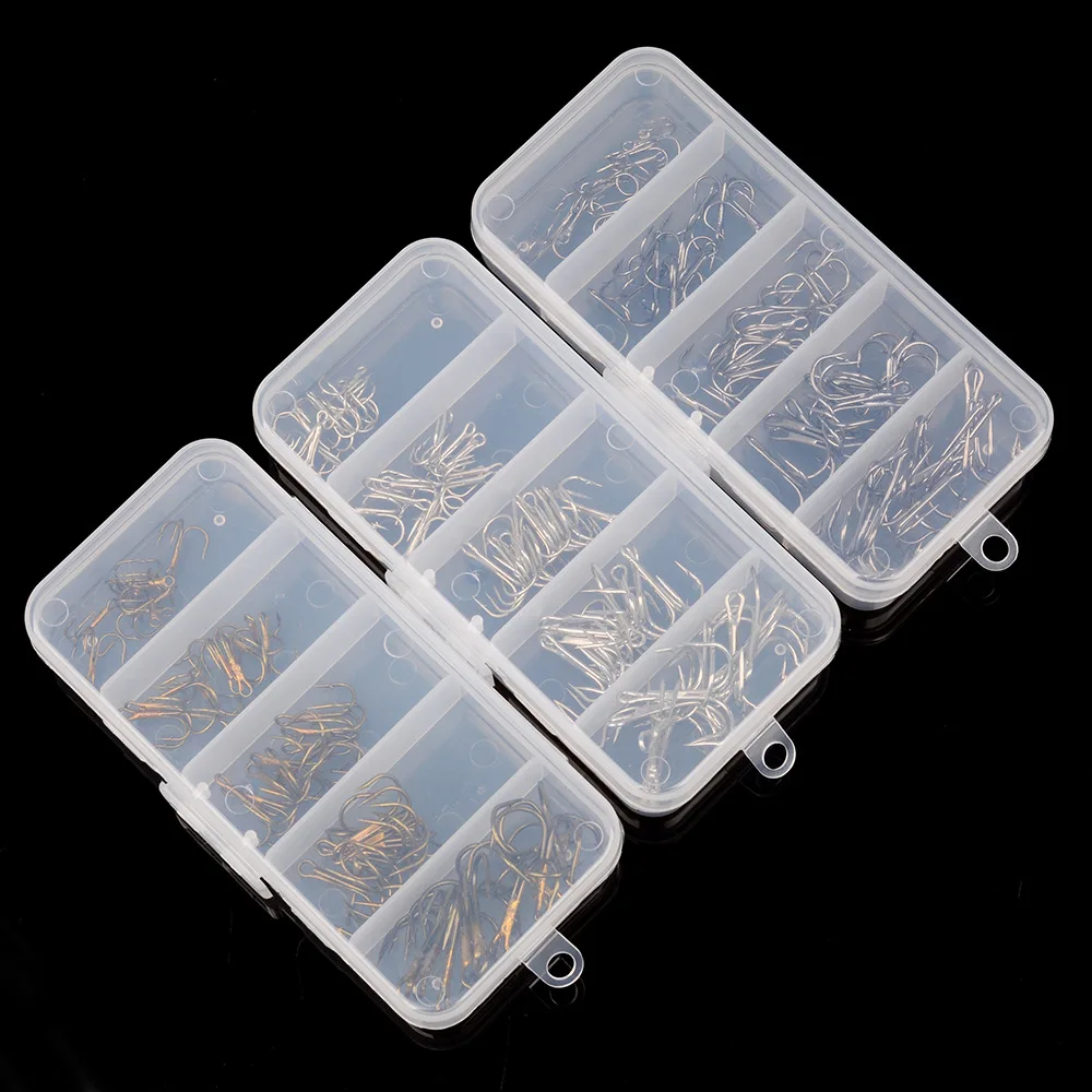 

50pcs/box Freshwater Fishhook Sets Strong Fish Tackle High Carbon Steel Treble Fishing Hooks Set