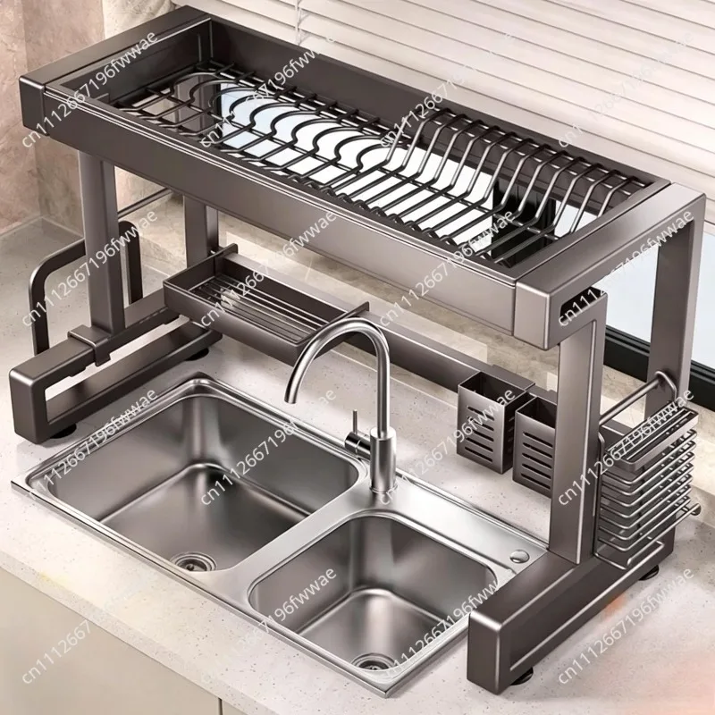 Neues Abtropfgestell für die Küche, über dem Spülbecken, Geschirrabtropfgestell, Utensilienhalter, Spülbecken, Edelstahl, Mattschwarz