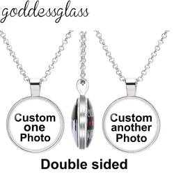 Personalized Double-sided Custom Photo glass cabochon Pendant Necklace Bronze/Silver plated colors 60cm chains Family Logo Pets