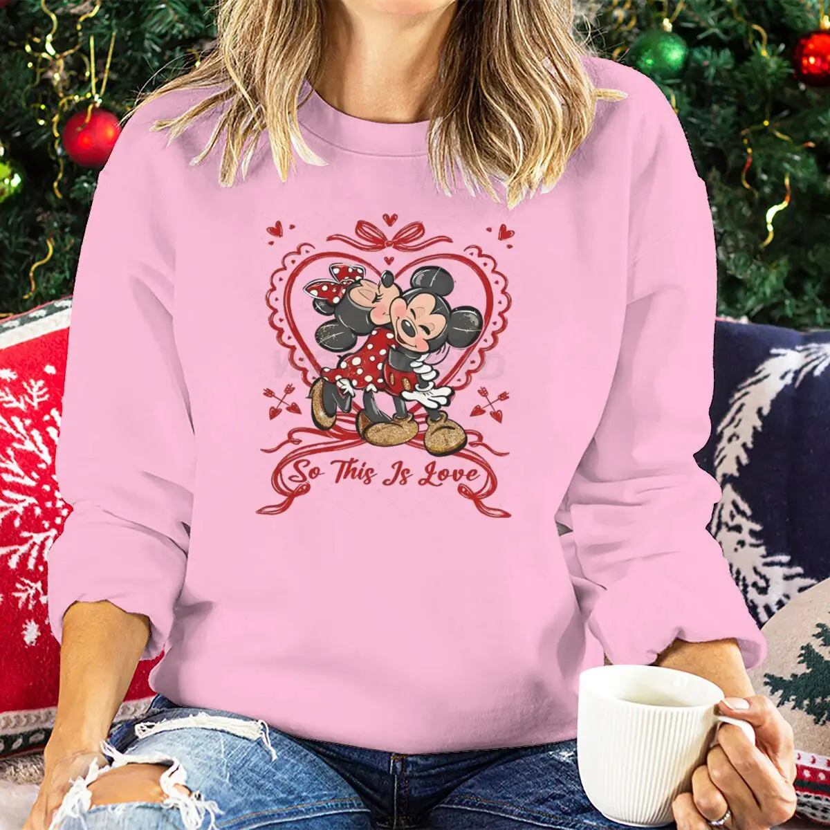 

Одежда для девочек, толстовки с рисунком Микки и Минни «Поцелуй любви», топы с длинными рукавами, свитер с Микки и Минни Маус, подарок на день Святого Валентина