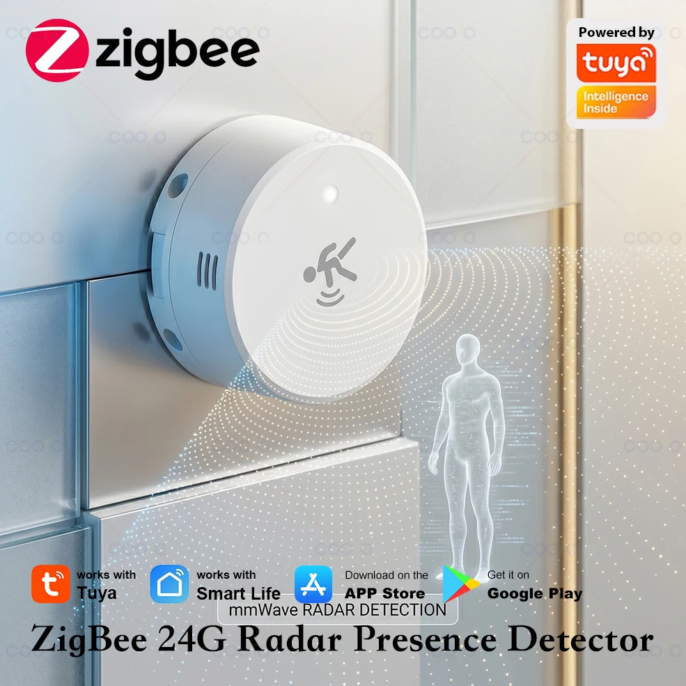 Tuya ZigBee 24G MmWave Radar-Anwesenheitsdetektor mit Magnetplatte und Beleuchtungs-, Temperatur- und Feuchtigkeitssensor für Z2M