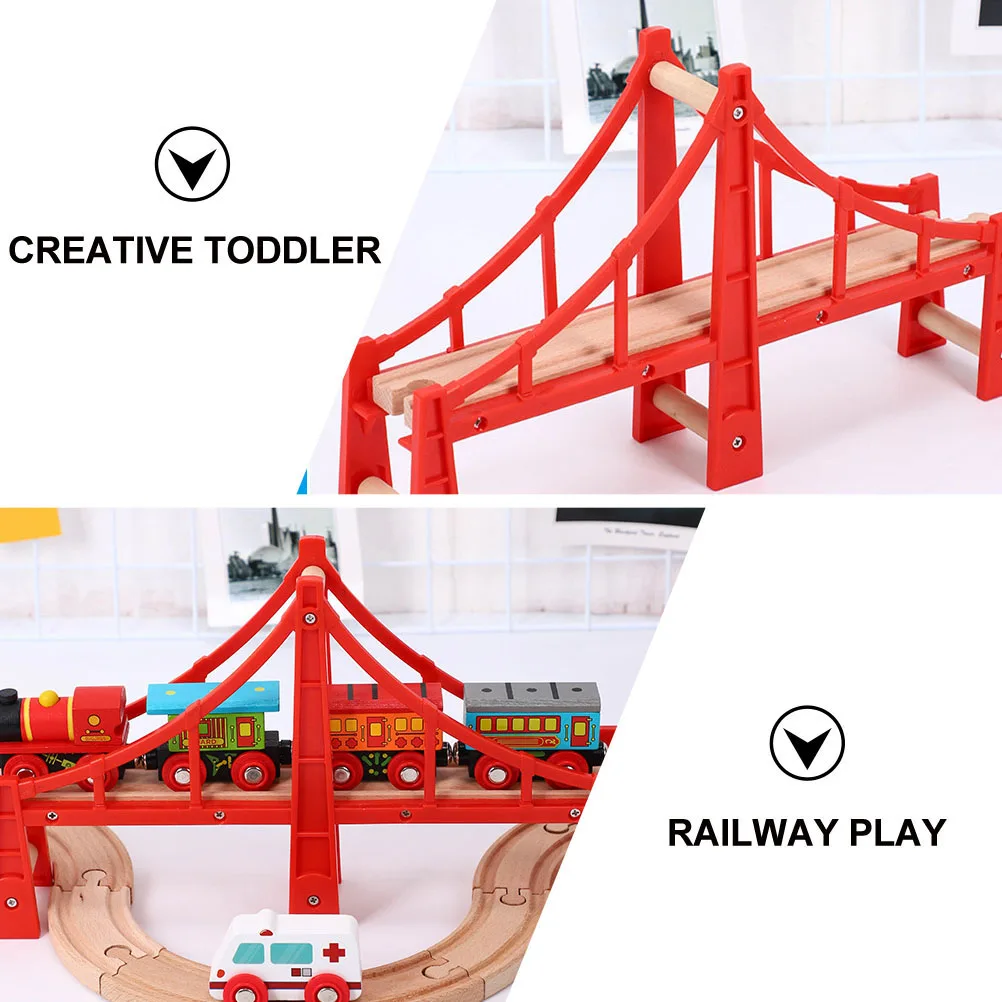 

2pcs Wooden Bridges Train Track Accessories Double Suspension For Kids Educational Play Connection Railway Expansion