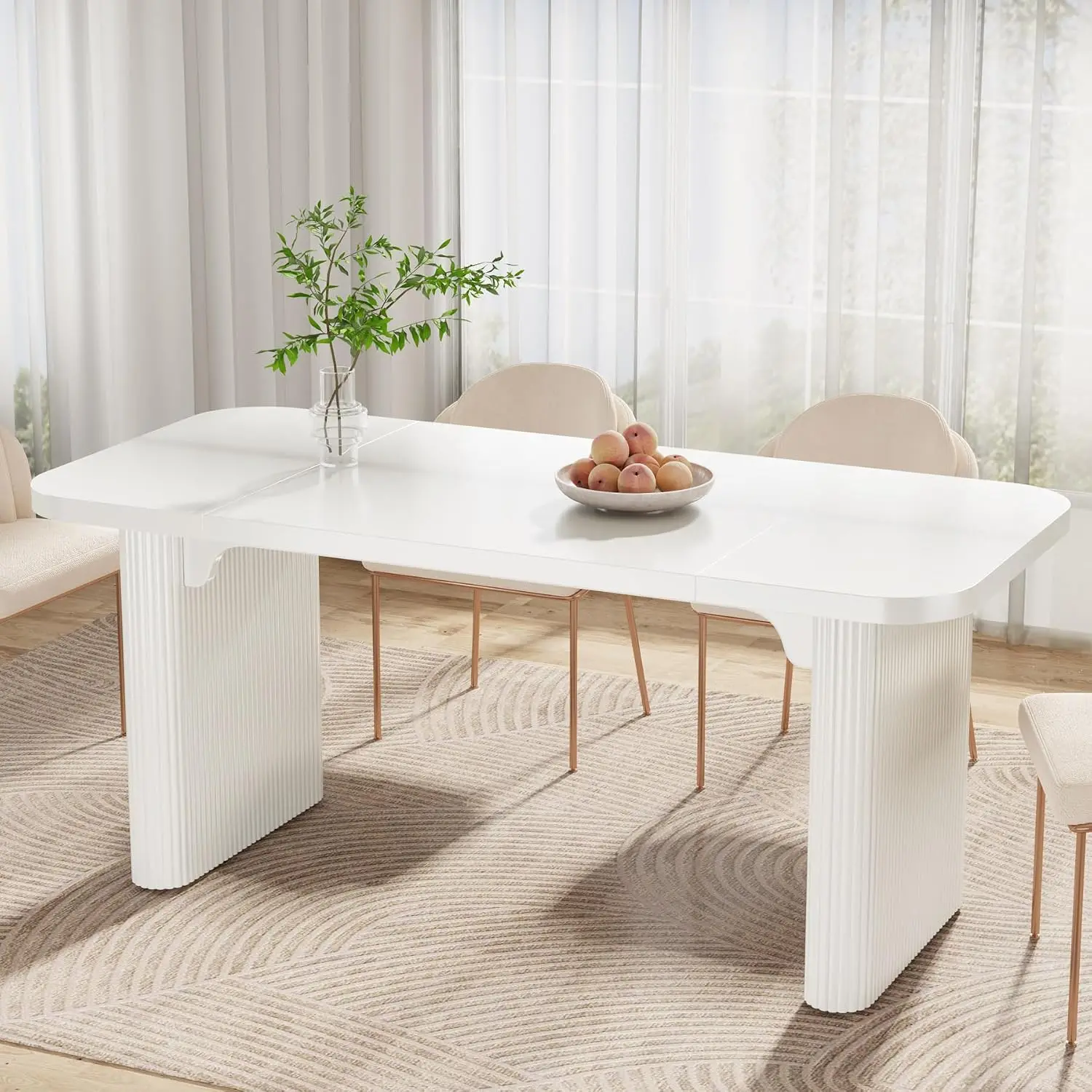 Wood Dining Table with Double Pedestal for 4-6 People, 62-Inch Kitchen & Living Room Furniture, Easy Assembly, White, Customized