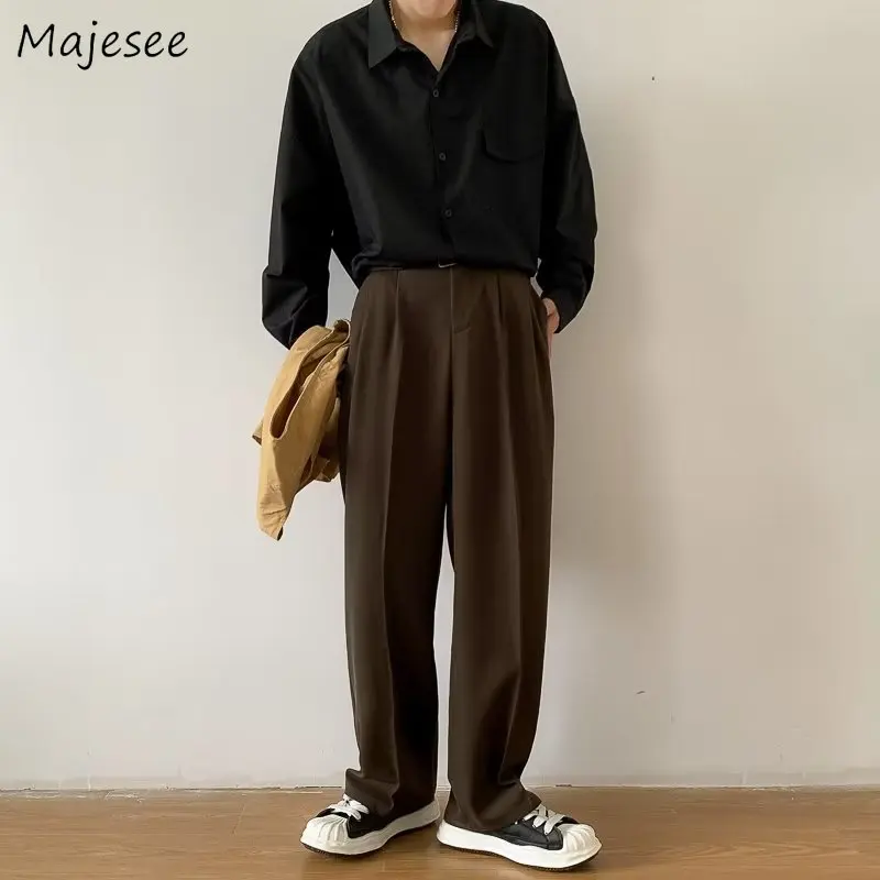 

Casual Pants Men Simple Japanese Solid Loose Formal Baggy Streetwear Leisure All-match Office Clothing Fashion Trousers Classic