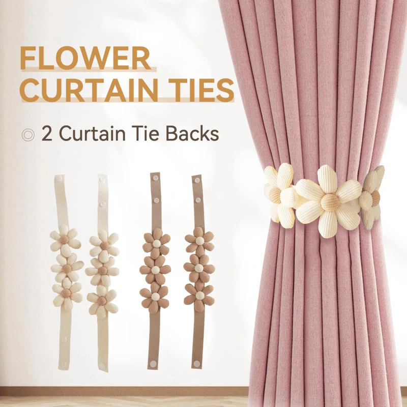 2pcs/set  Curtain Tiebacks Fabric Flower Lanyard Fashionable Simple Drawstring Buckle Beautiful Decorative Curtain Tiebacks