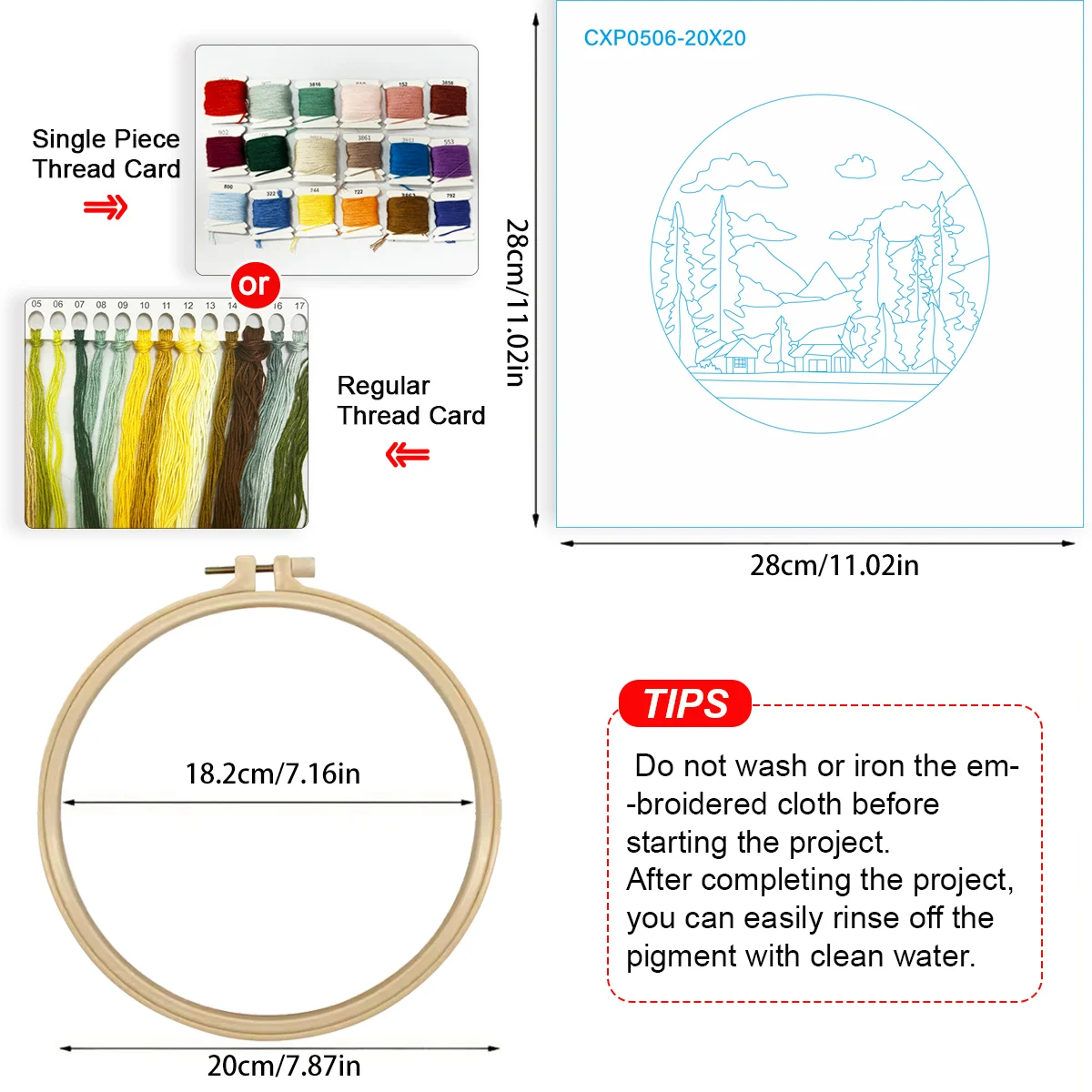 1 Stück 20X20CM/15X15CM 7,87/6,3 Zoll Stickerei-Starter-Kit DIY-Set Heimdekoration, Grasland, Stickerei-Set – Detail 6