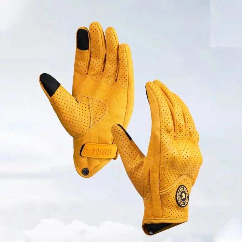 Yellow Motorcycle Breathable Racing Gloves Summer Perforated PU Leather Motocross Glove Men Women Motorcyclist Protected Gloves