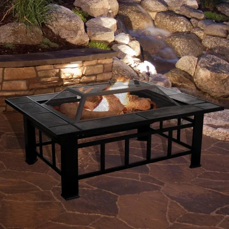 

Pure Garden 37-inch Outdoor Fire Pit Table, Black Fire Pit Outdoor