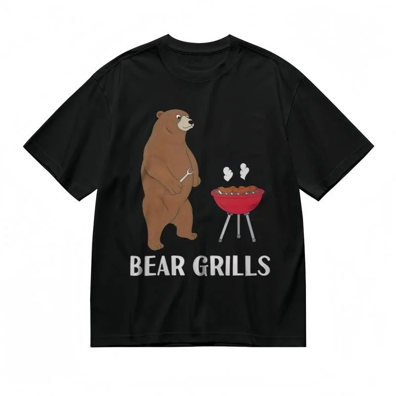 

Grilled Bear Graphic Printing Summer Luxury Brand Cotton Men's and Women's T-Shirts Short Sleeves Street Fashion Trend Clothing
