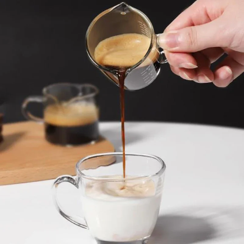 70/75ml Espresso Shot Glass Double Spout Glass Measuring Cup Heat-Resistant Handle Clear Scale Wine Milk Coffee Measure Jug