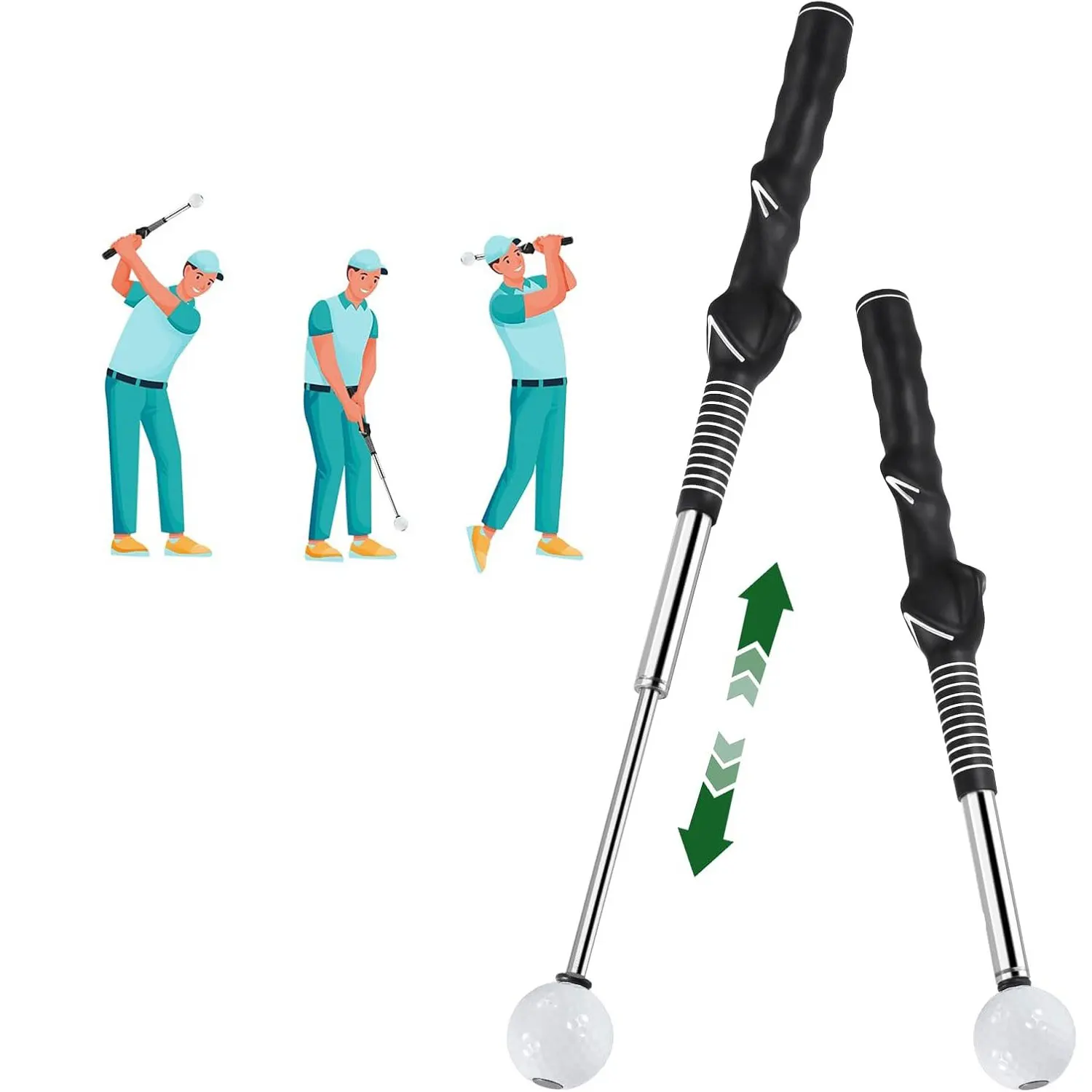Retractable Golf Swing Trainer - Right-Handed Click Stick with Arm Band for All Golfers (Indoor & Outdoor)