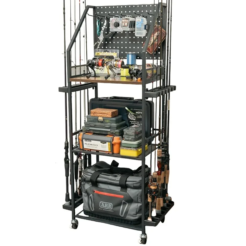 Upgraded Carbon Steel Multi Layer Fishing Rod Reel Storage Organizer Rack