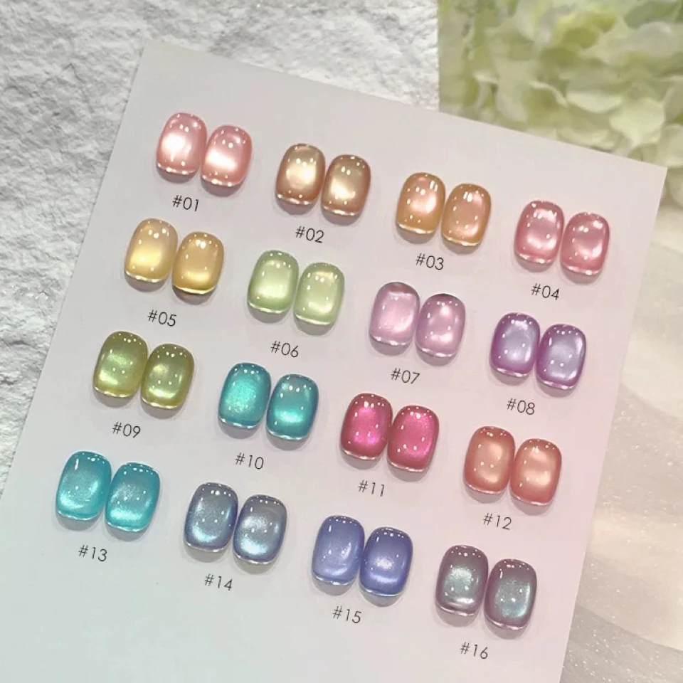 MIANEL 12ML Sommer-Bestseller Regenbogen-Candy Bunter Katzenauge-Gel-Nagellack Neuer Porzellanweißer Glasperlen-Nagellack 1-18 Stück