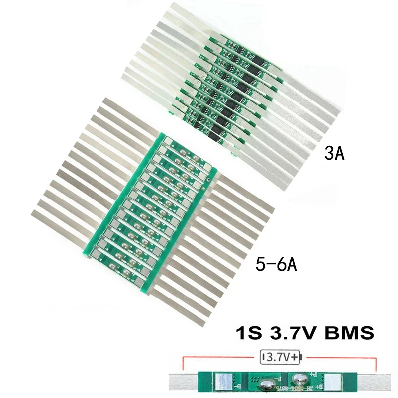 10PCS 1S 3.7V 3A/5-6A Li-ion BMS PCM Battery Protection Board PCM with Belt for 18650 Lithium Ion Li Battery