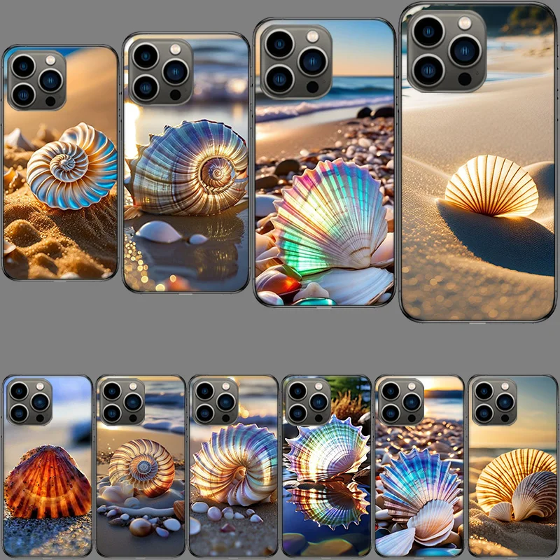 Gleaming Shells Gracing the Sand Phone Case For Apple Iphone 15+ 14 Plus 16 Pro Max 12 13 Mini 11 Pro X XS Max XR Cover Shell Co