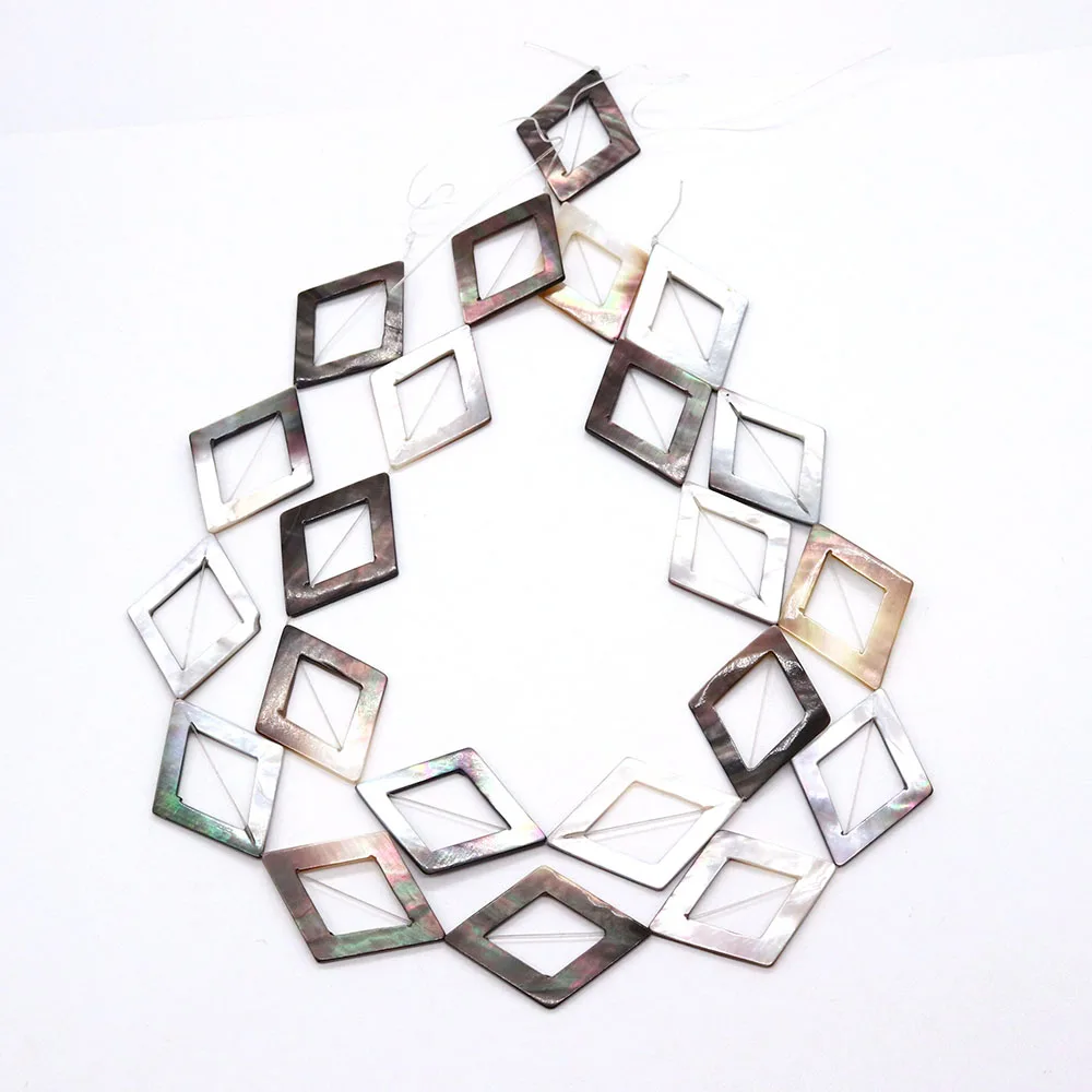 

Natural Black Shell Openwork Diamond Shape Straight Hole Loose Beads Jewelry Accessories 1 Strand For DIY Fashion Jewelry Gifts