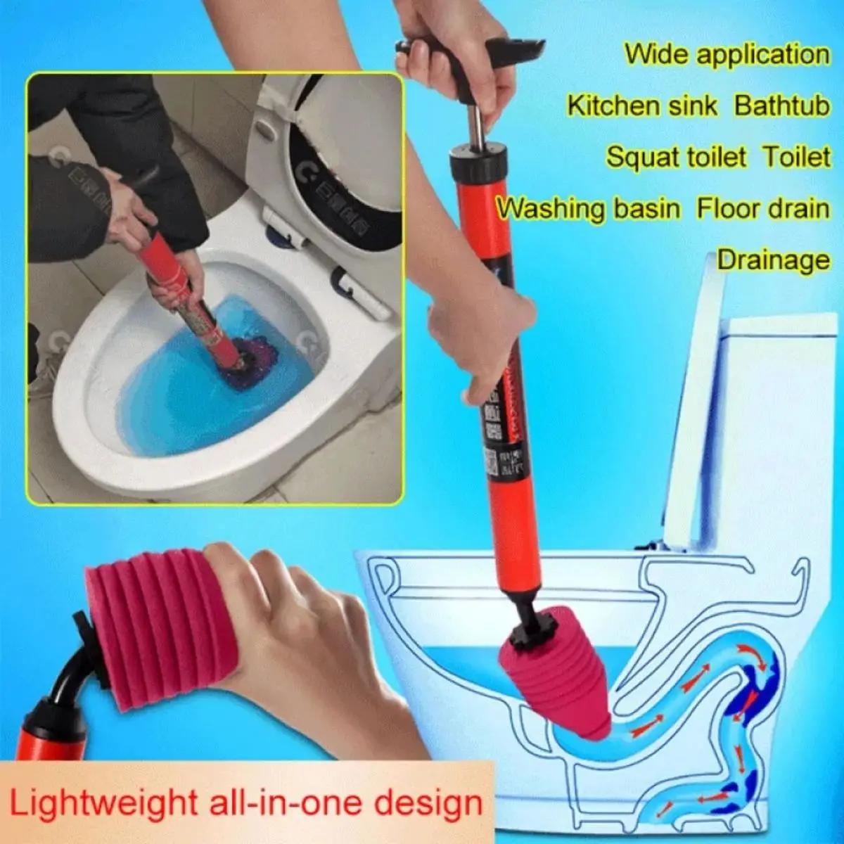 Stantuffo per tubo WC ad alta pressione in silicone Sblocca rapidamente un colpo WC domestico Stantuffo per dragaggio fognario