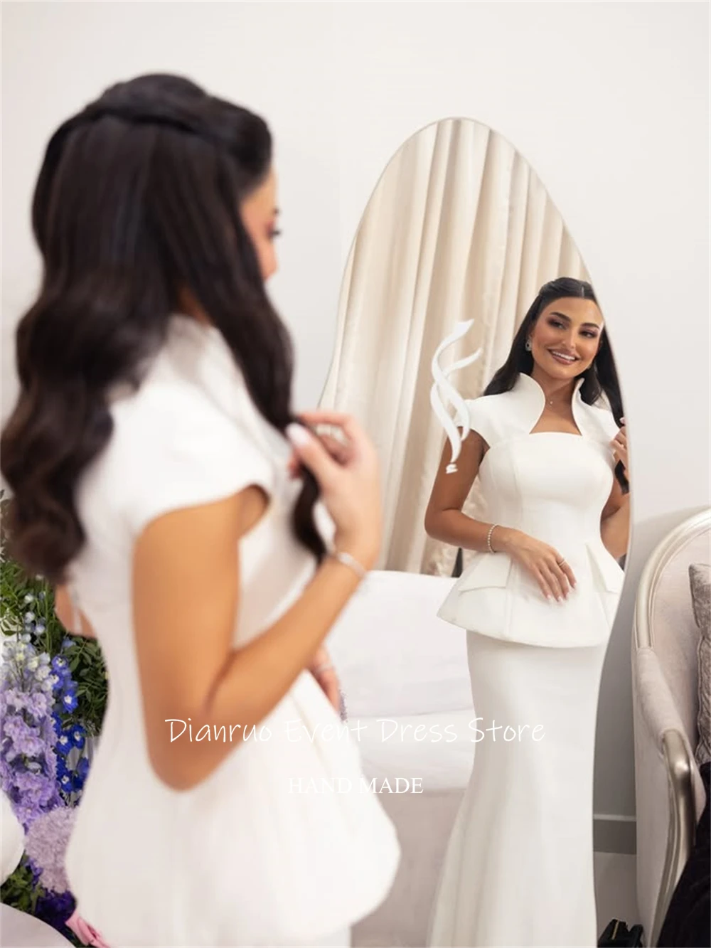 Dianruo White Mermaid Bridal Evening Dresses Satin Vintage Special Occasion Gowns Peplum Detailed Wedding Dresses Customized image 6