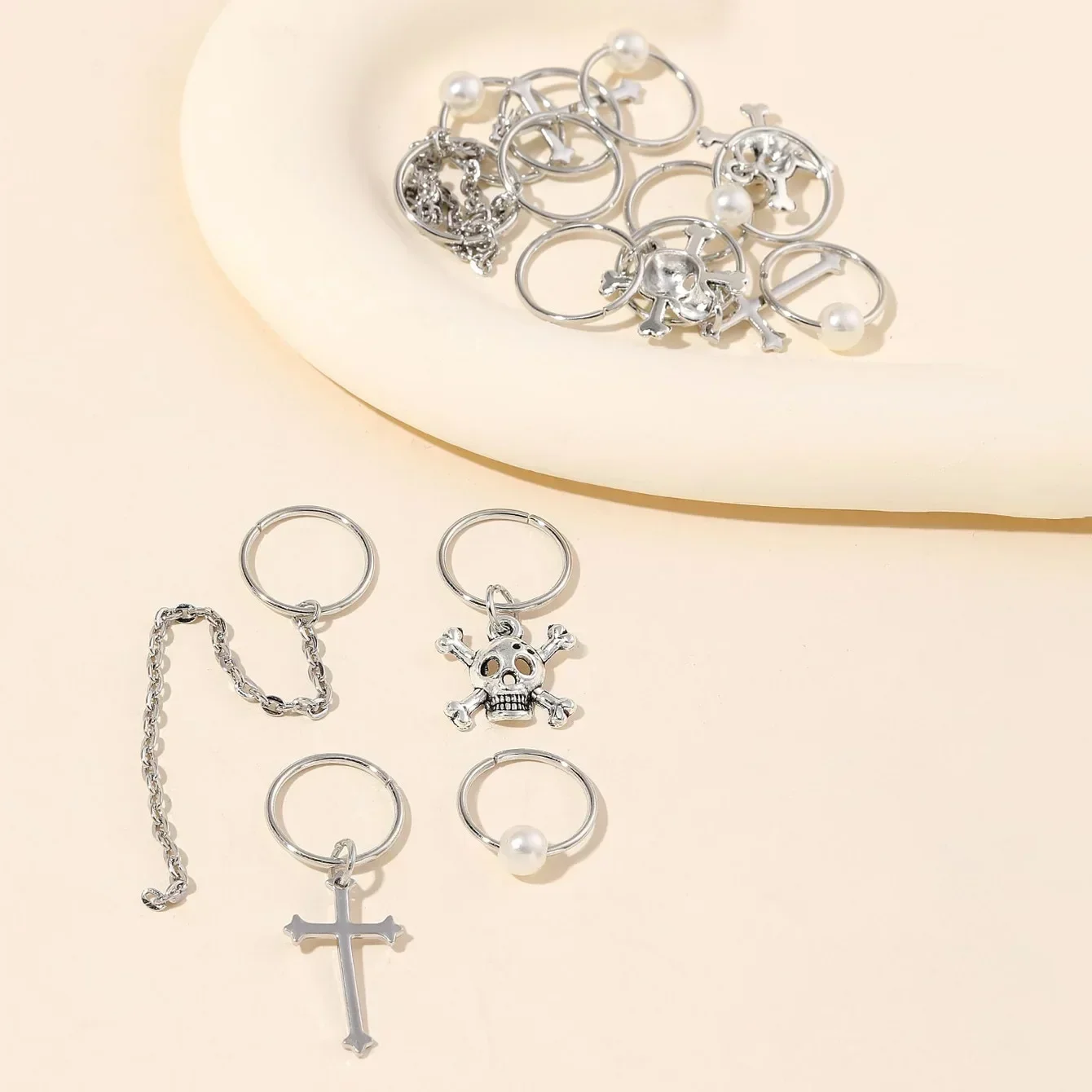 15 قطعة مزيج الفضة سحر الشعر جديلة Dreadlock الجمجمة الصليب اللؤلؤ خواتم الشعر منفعل نمط ل أدوات التصميم DIY بها بنفسك