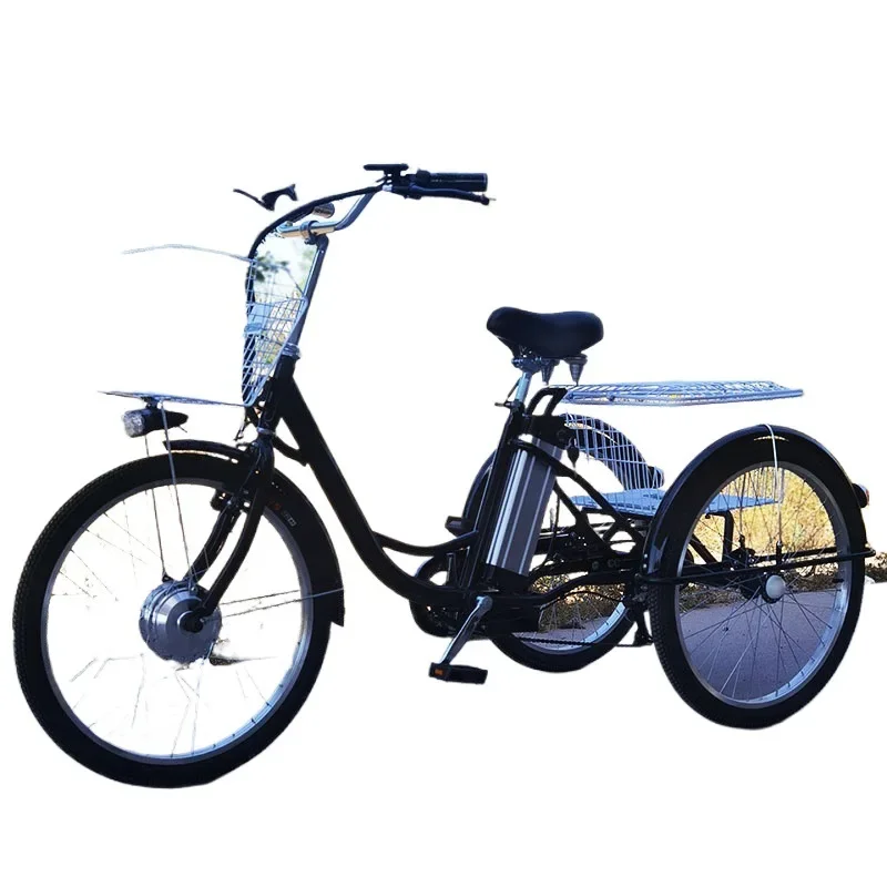 20-Inch 24-inch lithium battery tricycle pedal variable speed power cruiser three-wheeled vegetable basket car