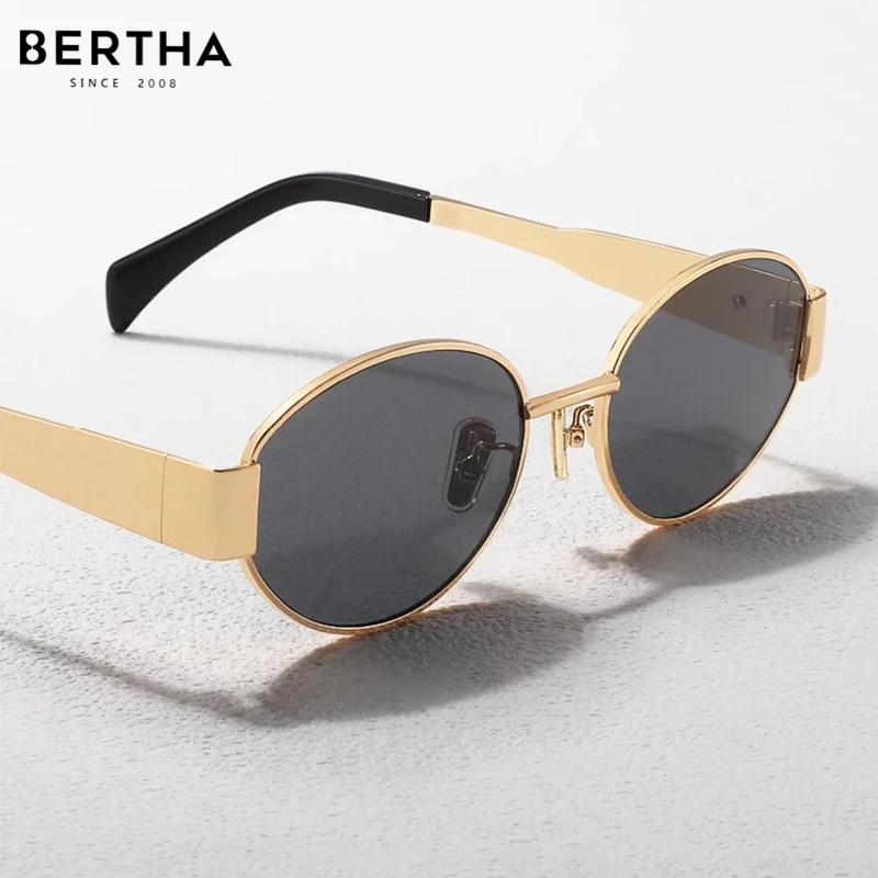 

BERTHA Cat Eye Oval Sunglasses Outdoor Anti Blue Eyeglasses UV400 Gold Frame Discoloration Beach Camping Advanced Sense Girls