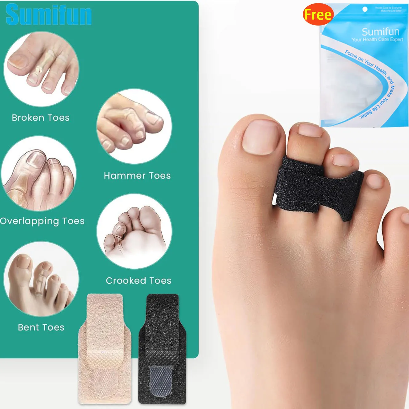 

Sumifun 1/3/5/10Pcs Hammer Toe Straightener Toe Splints Bandages for Correcting Hammertoe Crooked & Overlapping Toes Protector