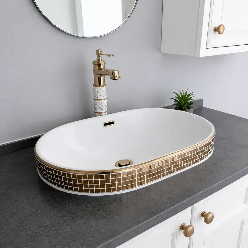 Wholesale High Temperature Firing Ceramic Semi Embedded Phoenix Tail Wash Basin Household Bathroom Sink Chaozhou Guangdong