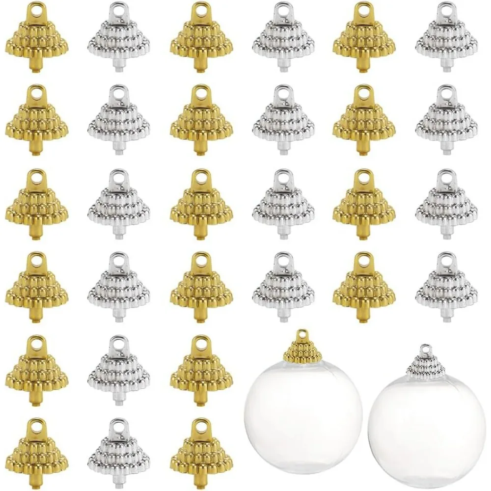 200 Pcs 2 Colors Christmas Ornament Caps Replacement Ornament Hangers Cup Caps Gold Silver Ornament Round Caps