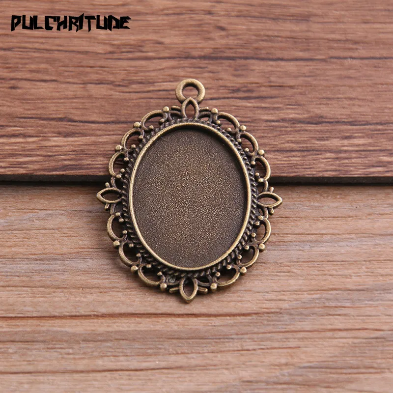 6Pcs 18*25mm Inner Size 9 color Classical Style Oval Cabochon Base Setting Charms Pendant For Diy Jewelry Making