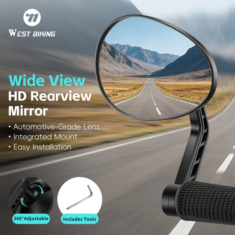 

WEST BIKING Bicycle Handlebar End Rearview Mirror Wide View HD 360° Adjustable Universal for 15-20mm Inner Diameter Handlebar