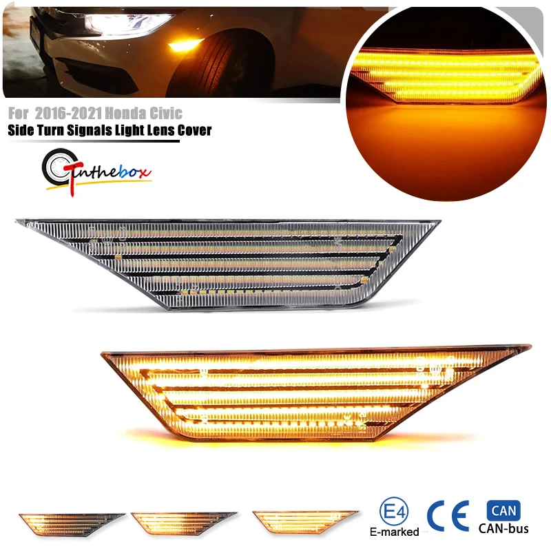 

2Pc Smoked Lens LED Side Marker Car Lights For Honda Civic 2016 2017 2018 2020 OE#34300-TET-H01Auto Reflector Turn Signal Lights