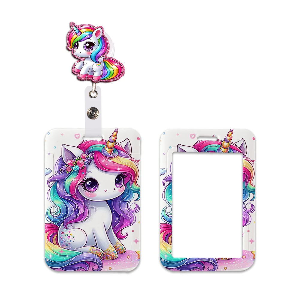 

Cartoon Unicorn Anime Card Holder Neck Strap Id Card With Glitter Resin Charms Cellphone Straps Badge Holder Keyring Accessories