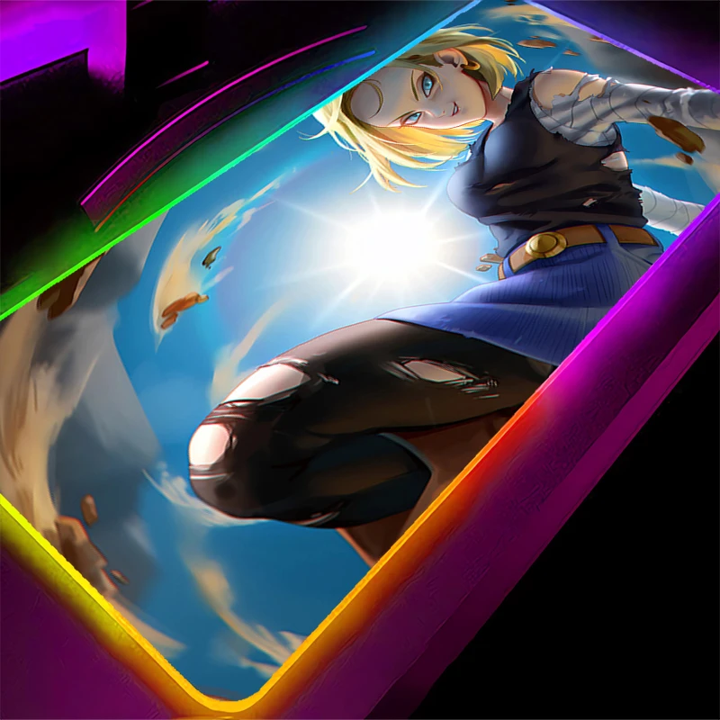 RGB-Mauspad, Dragon Ball, Android, 18 Gamer, großer Computer, erweitertes Spiel, LED-Mauspad, Schreibtischunterlage, Tastatur, Gummi-Hintergrundbeleuchtung, Teppich
