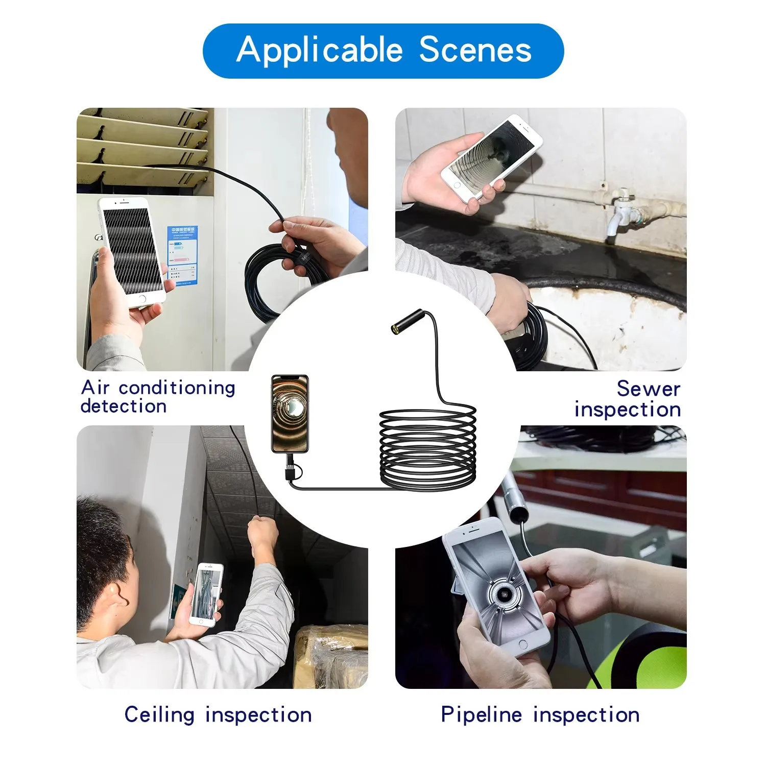 HD 1944P 12mm Auto Focus Endoscope for Cars Android Phone Type c 5MP Mini Sewer Inspection Camera Endoscopy Usb Borescope