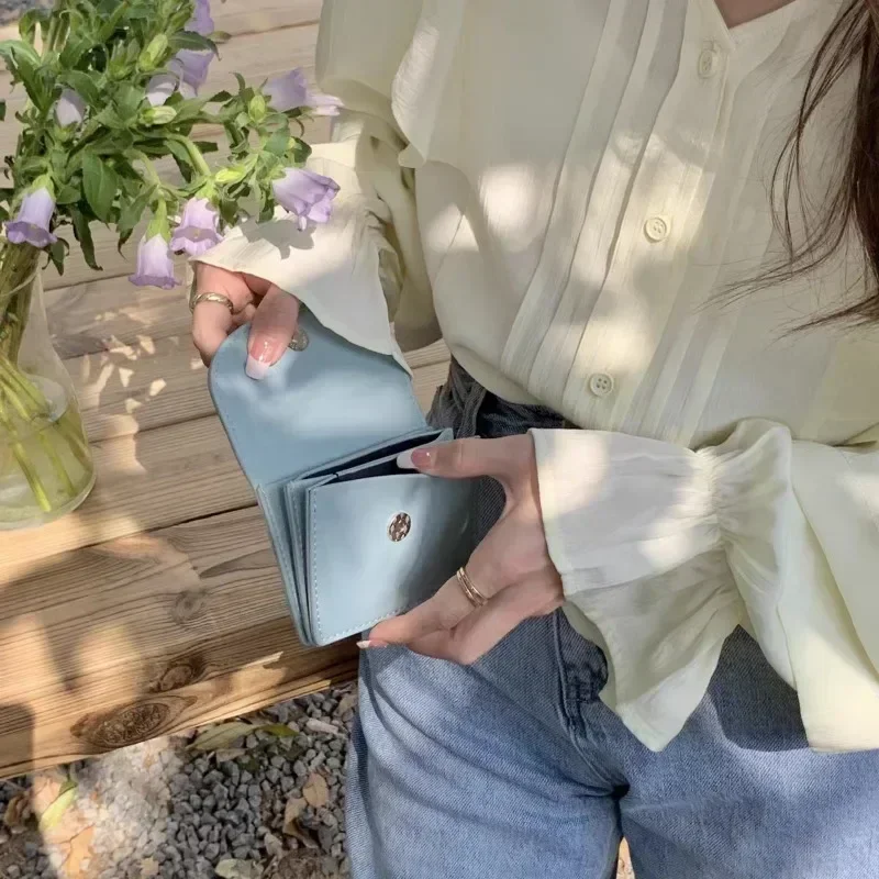 

Korean Version Silver Simple Cover Type Coin Wallet Ins Student Wallet Female Card Bag Short Purses for Women Small Money Bag