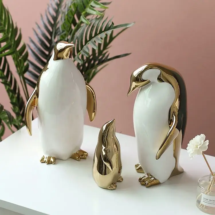 Ceramic Gold Penguin Quality Gift Table Statue Animal Home Luxury Decoration