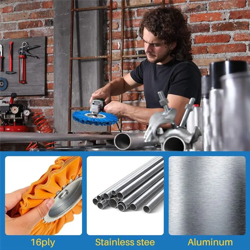 6Pcs 8Inch Airway Buffing Wheel Aluminum Wheel Polishing Kit Safe Flange In Diameter 5/8 Inch Arbor For Angle Grinder
