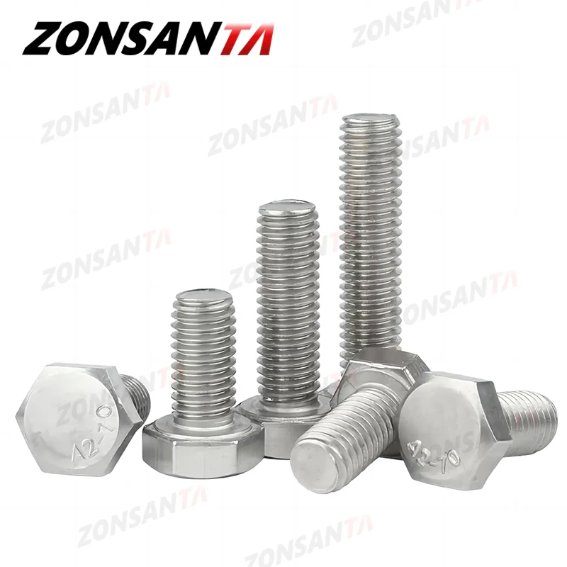 ZONSANTA 304 Stainless Steel Hexagon Head Bolt M3 M4 M5 M6 M8 M10 M12 Full Thread External Hex Hexagon Head Screws DIN933